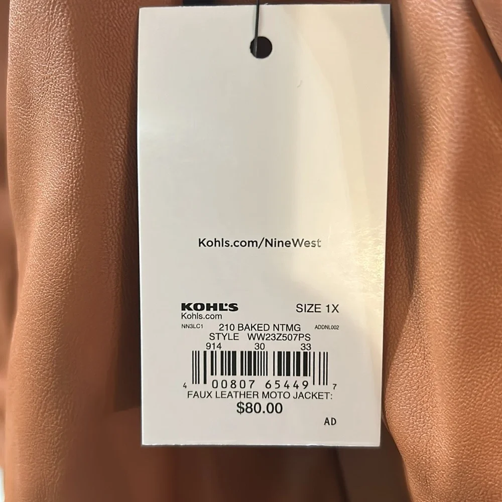 Caramel colored NINE WEST faux leather Moto jacket size 1X - Picture 7 of 7